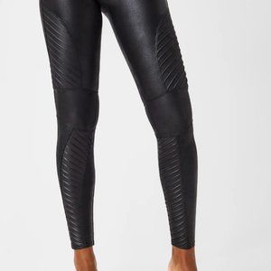SPANX Faux Leather Moto Leggings, Size Medium